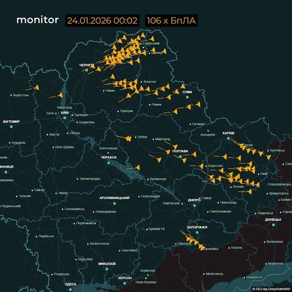 Χάρτης διαδρομών επιδρομής drones και θέσεων αεράμυνας στην Ουκρανία