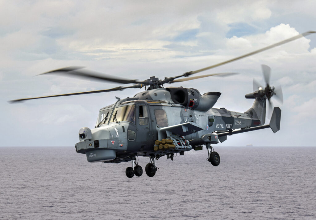 Wildcat HMA Mk2 του Βασιλικού Ναυτικού με πυραύλους LMM/Martlet σε πτήση πάνω από τη θάλασσα